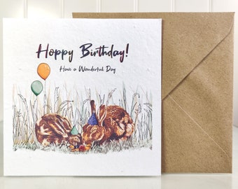 Rabbit Greetings Card | Plantable Seeded Card, Personalised Text Card, Custom Text Card, Woodland Animal Greetings Card, Hoppy Easter Card
