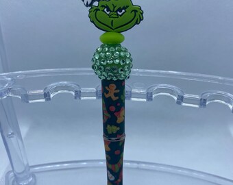 Beaded refillable Grinch Christmas Pen