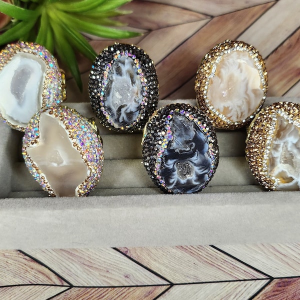 Natural Agate Geode Rings