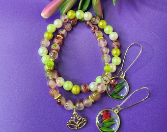 Beaded Bracelets and Flower Earring Set