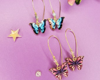 Beaded Butterfly Earwire Earrings