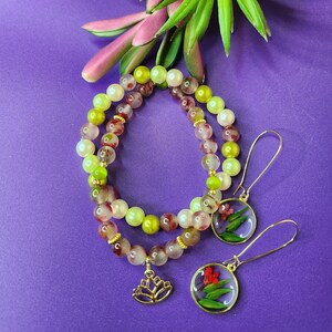 Beaded Bracelets and Flower Earring Set