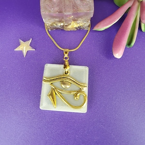 Gold Eye of Horus Gray Pendant Necklace