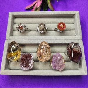 Garden Quartz, Rutile, and Amethyst Crystal Stone Rings