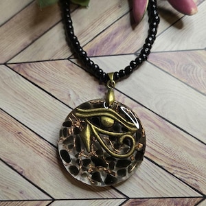 Eye of Horus Obsidian Copper Crystal Chip Pendant Necklace