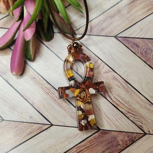 Natural Mookaite Crystal Ankh Pendant Necklace