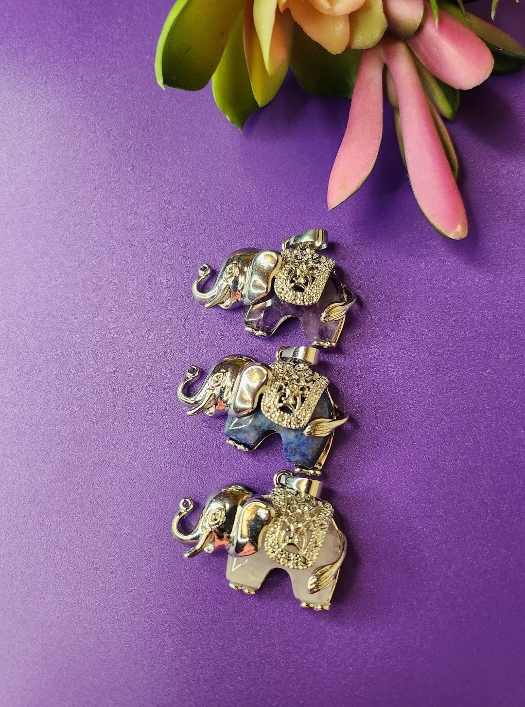 Crystal Stone Elephant Pendant Necklace Etsy