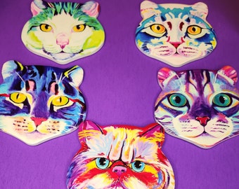 Colorful Cat Face Coasters