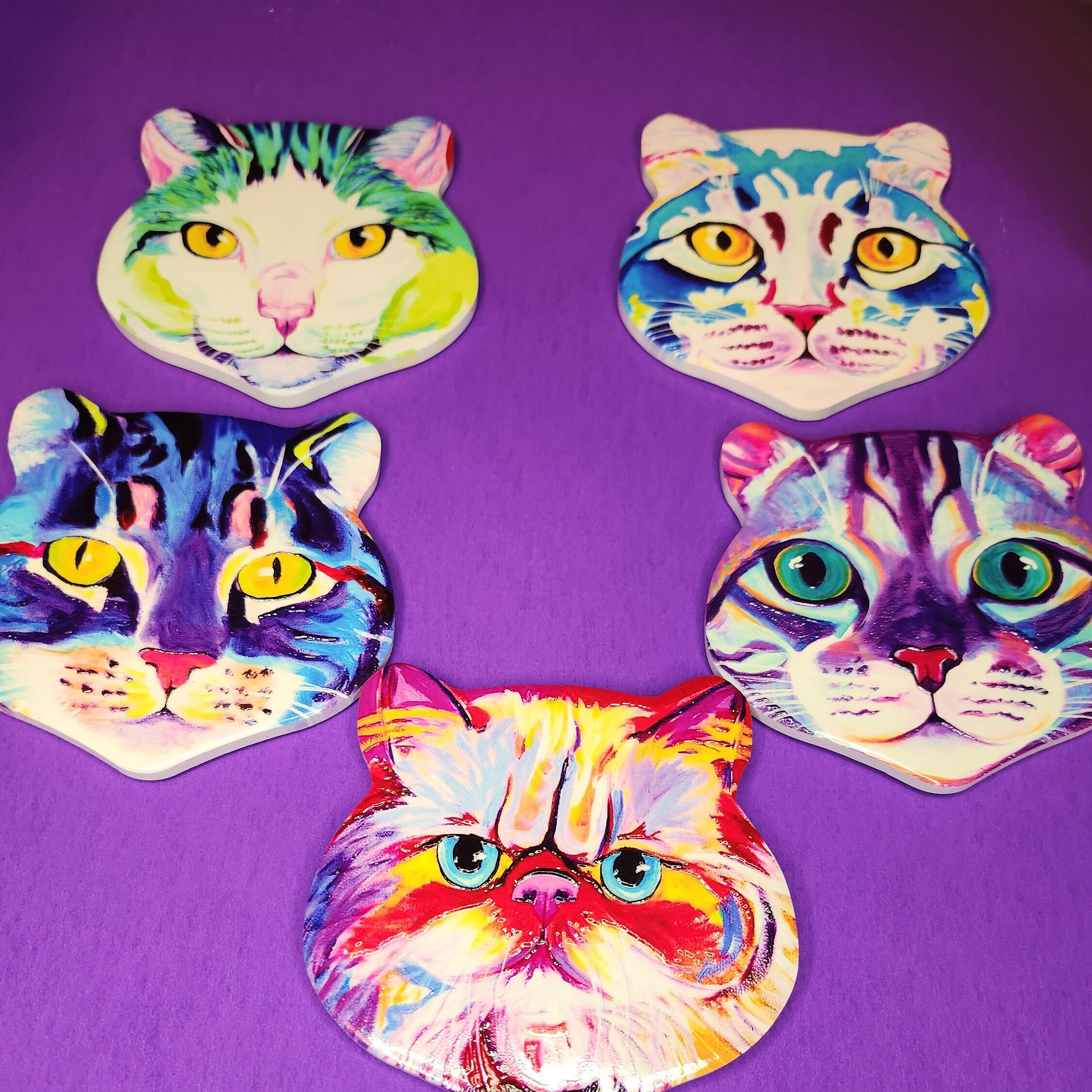 Cat decor. Cat coaster. Ceramic kitty cat coaster set of 4. – M and M  Rustic Designs