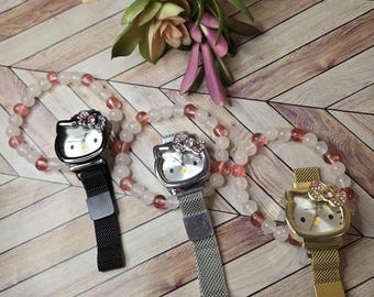 Cat/Kitty Watch with Beaded Bracelet Set