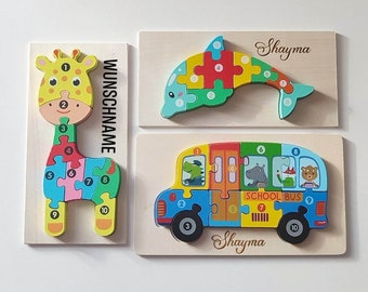 3D Personalized Educational Montessori Wooden Puzzle - Animal Figures - Learning Numbers Toy - Gift - Children - Birthday - Christmas