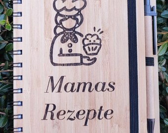 Bambus Personalisiertes Rezeptbuch - Nachhaltig - Umweltfreundlich - Kochbuch - Notebook - Muttertag - Geschenk - Mutter - Oma - Kochen