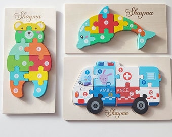 3D Personalisiertes lehrreiches Montessori Holzpuzzle - Tierfiguren - Zahlen lernen-Spielzeug - Geschenk - Kinder - Geburtstag - Weihnachten