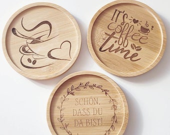 Personalized Bamboo Coasters - Round - Engraving - Coffee - Tea - Gift - Eco-Friendly - Decoration - Home - Cup - Birthday