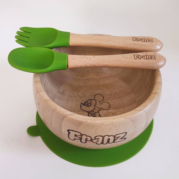 Bambus Baby Schalen - Baby Bowl - Besteck - Babygeschirr - Silikonsockel - Saugnapf - Holz - Geschenk - Geburtstag - DinnerSet -Umweltfreund