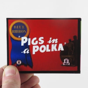 FLIPBOOK "Cerdos", Cerdos en una polca, Merrie Melodies, Looney Tunes de dominio público, Flipbook animado, Dibujos animados vintage