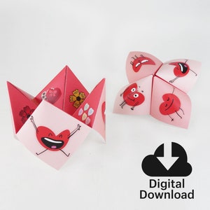 VALENTINES ORIGAMI, Cootie Catcher, papier waarzegster, origami kunst, afdrukbare partij gunsten, Instant Download, Valentijnsdag DIY kaarten