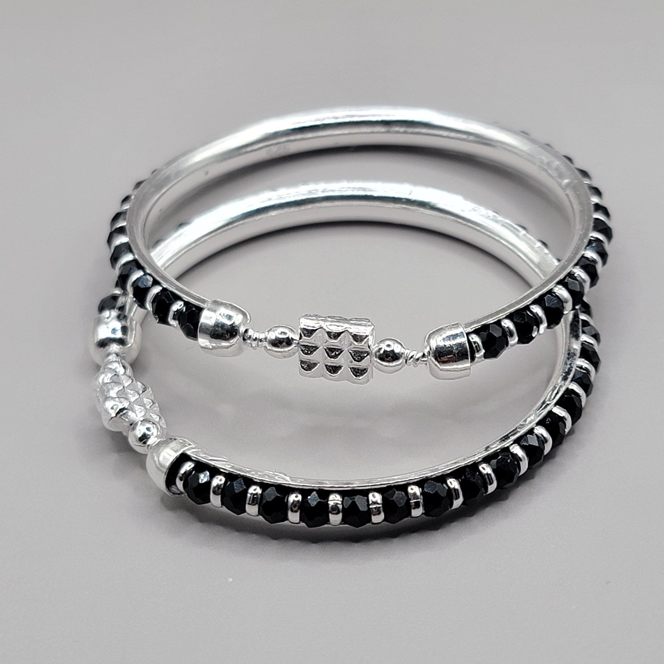 Shop Pure Silver Baby Bangles with Black Beeds Pair-19 Gms