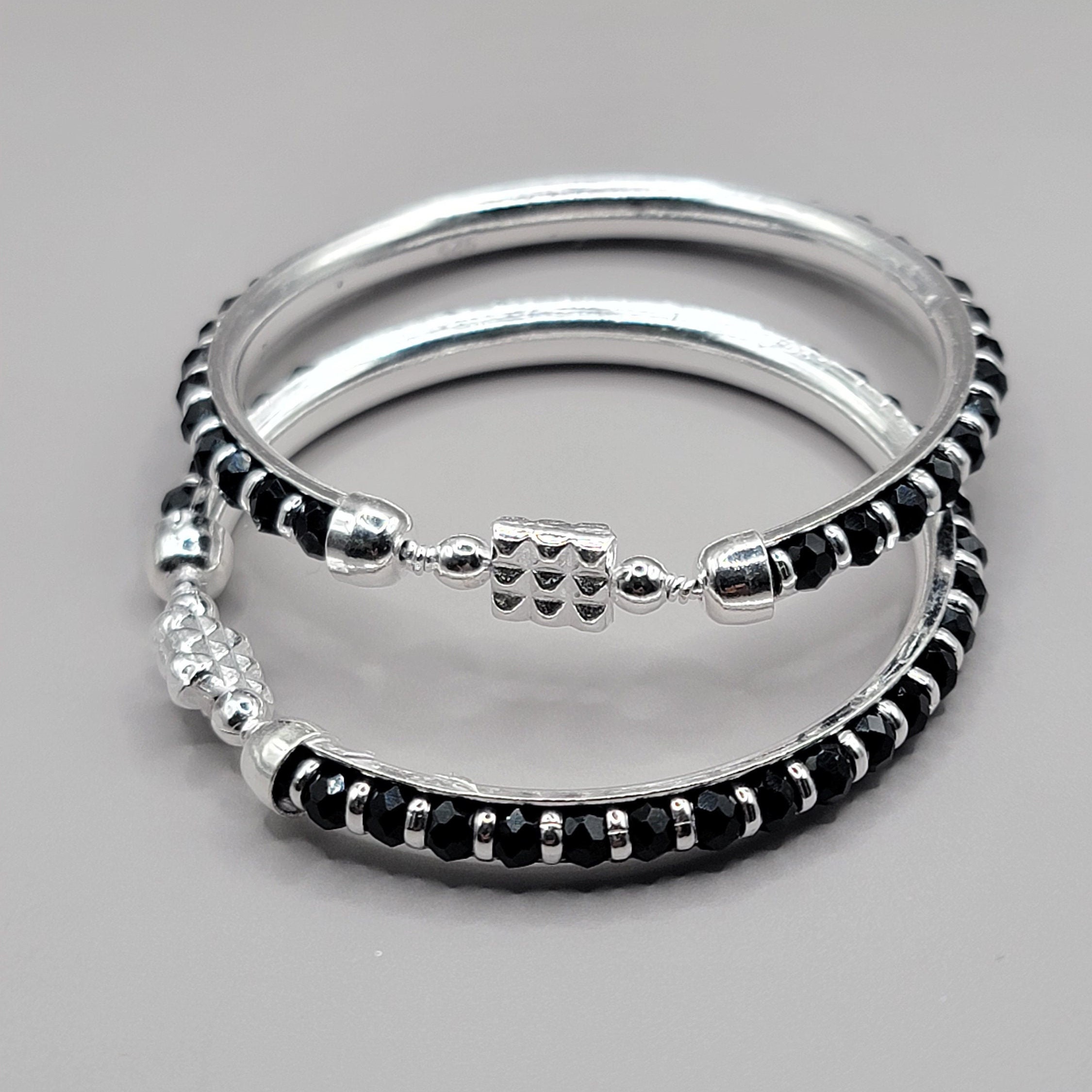 Baby silver bangles with hotsell black beads