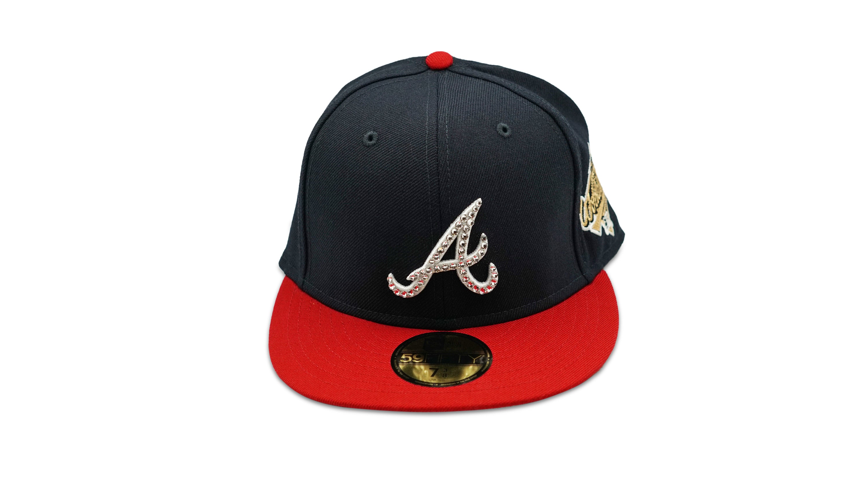 Custom Iced Out New Era 59fifty Atlanta Braves Fitted Hat With Swarovski  Crystals 7 3/8 