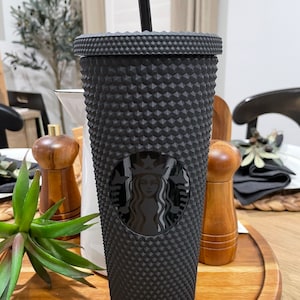 Starbucks Cup 24Oz Starbucks Inspired Textured Studded Double Wall Tumbler with Lid and Straw BPA Free Leak Proof Coffee Cup Matte Black