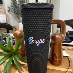 Boujie Tumbler | Bachelorette Gifts | Bridal Party Cups | 24Oz Starbucks Studded Double Wall Tumbler Boujee Coffee Cup Matte Black