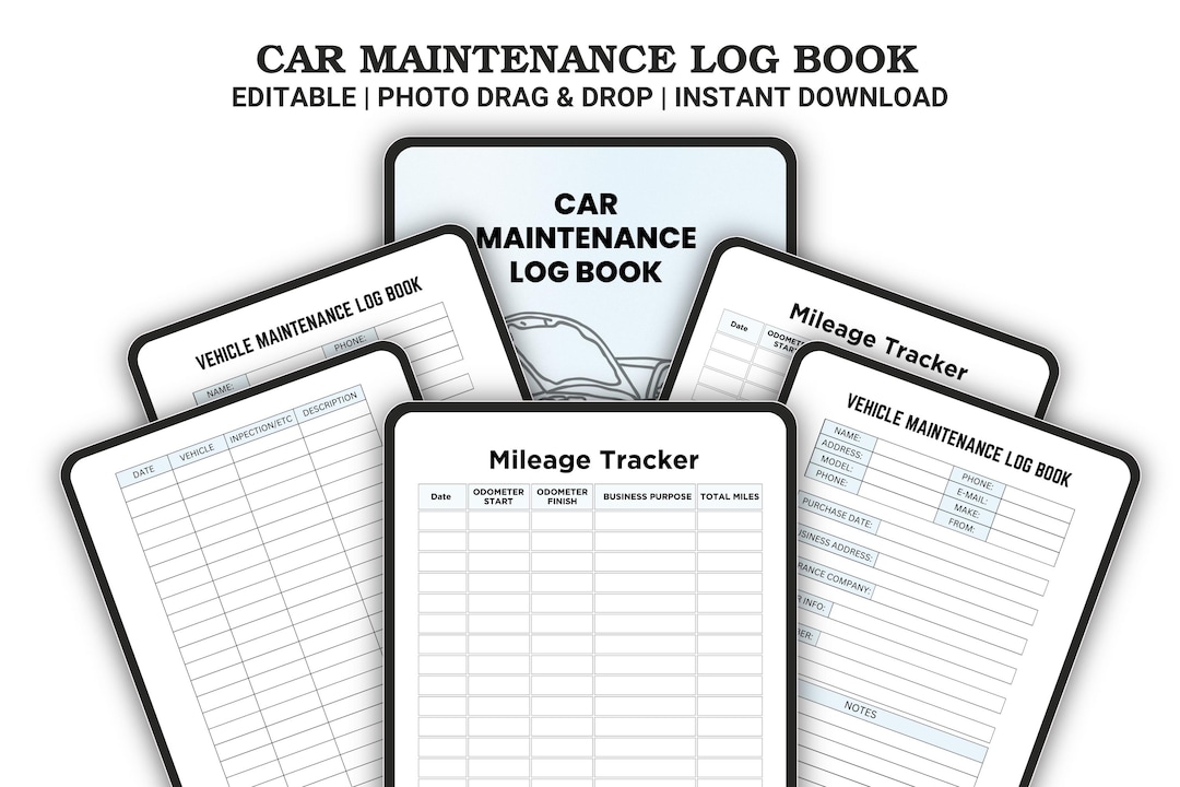 Car Maintenance Log Book Printable | Vehicle Service Record Planner ...