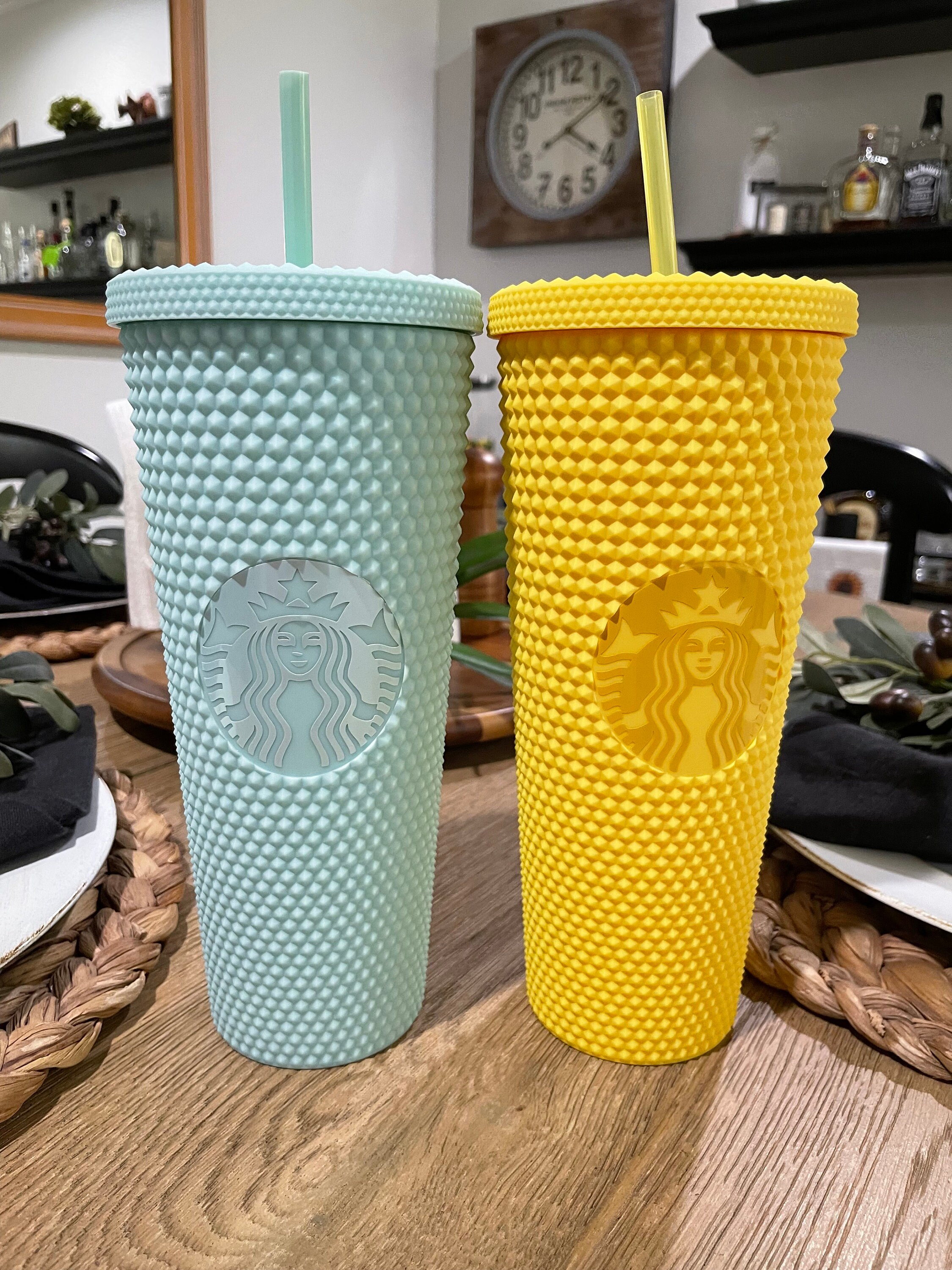 Yellow Starbucks Inspired Cup Studded Double Wall Tumbler With Lid and Straw  BPA Free Leak Proof Reusable Coffee Cup Venti 24oz 