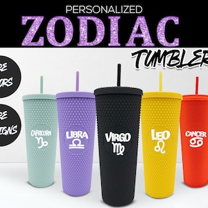 Personalized Zodiac Sign Tumbler | Horoscope Gifts | Custom Astrology Cup | Celestial Studded Starbucks Custom Tumbler with Lid and Straw
