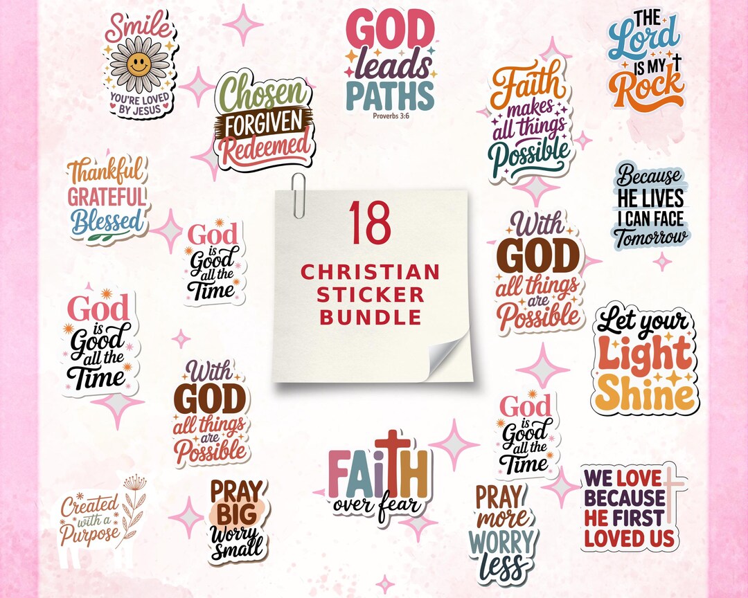 Christian Sticker SVG PNG Bundle, Cricut Cut Files, Vector Clipart ...