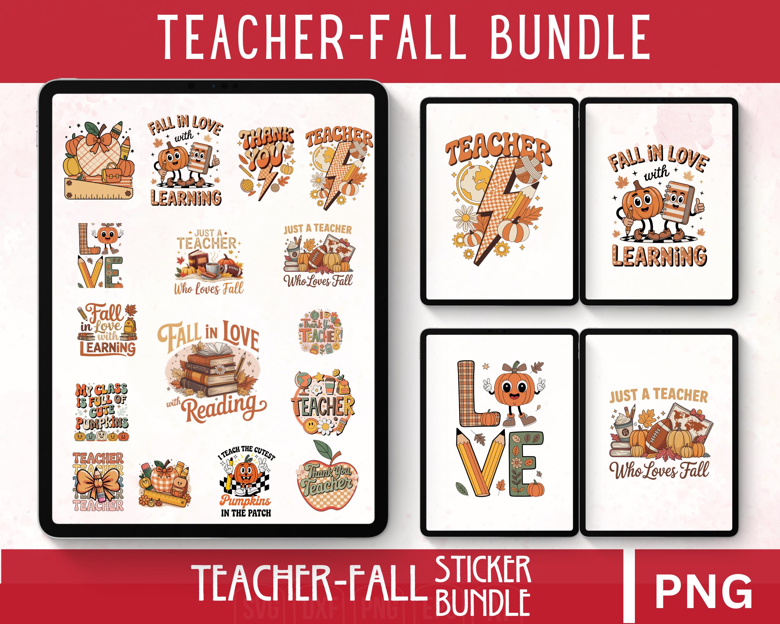 Fall Teacher PNG Bundle, Digital Sublimation Design, Clipart, Retro ...