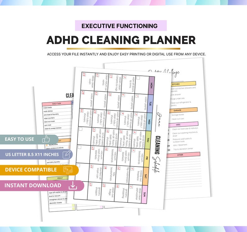 ADHD Cleaning Planner Digital Workbook | Editable Cleaning Schedule ...