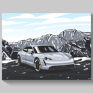 EV Sports Car Wall Art | Car Enthusiast Art | Rocky Mountain Backdrop Wall Art | Printable Wall Art For Automotive Lovers & Home Decor