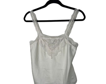 Christian Dior Camisole Top Womens Size Small Vintage White Lace Trim Logo Retro Classic Designer Fashion Style Womens Gift For Women