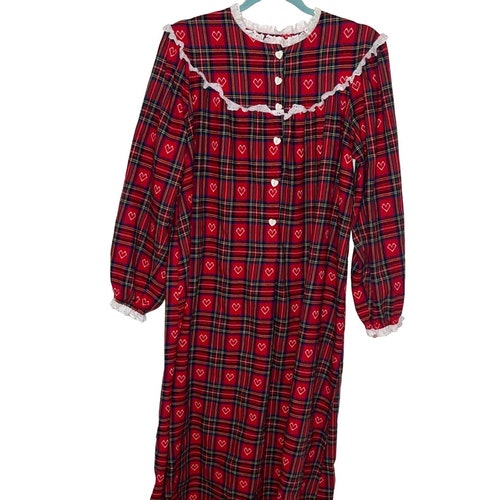Lanz Of Salzburg By Eileen West Womens shops Nightgown Medium Vintage Plaid Flannel