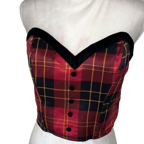 Victoria's Secret Womens Corset Red Size Large Vintage 90s Silk shops Strapless Plaid