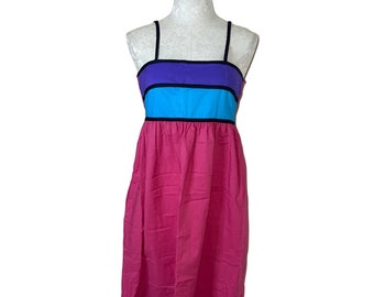 Bill Tice Vintage Womens Sundress Size Small Colorblock Smocked Cotton Blend