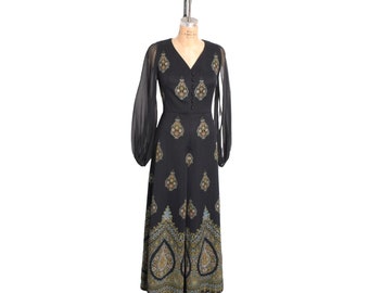 Alfred Shaheen Womens Palazzo Jumpsuit Size Small Vintage 70s Black Made In USA