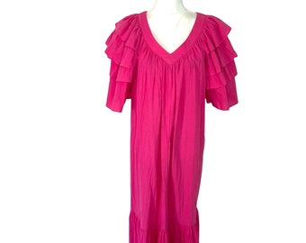 Two Potato Lounge Dress Womens Size Large L Vintage Ruffle Sleeve Hot Pink