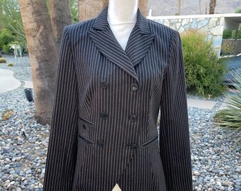 Walter Baker Double Breasted Blazer Size 8 Womens Vintage 90s Y2K Stripe Spandex