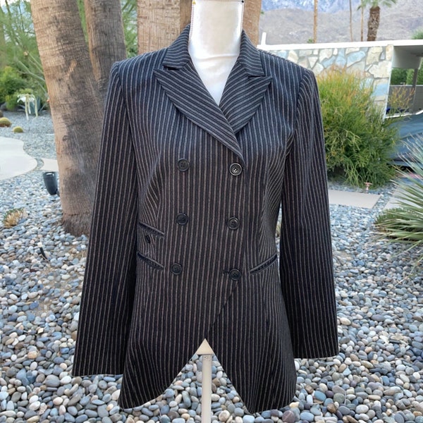 Walter Baker Double Breasted Blazer Size 8 Womens Vintage 90s Y2K Stripe Spandex