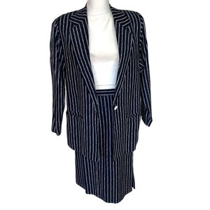 Pogia By D. Polimeni Skirt Suit Womens Vintage 80s Lined Jacket Black White