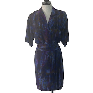 Linda Allard For Ellen Tracy Vintage Skirt And Top Set Size 8 Blue Silk Abstract