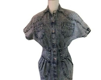 Notorious Denim Dress Size 3 Juniors Studded Vintage Snap Front Blue Acid Wash