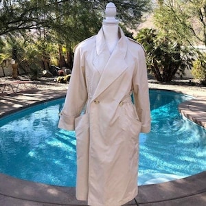 Portrait Trenchcoat Womens Size 8 Vintage Off White Cotton Elastic Waist Korea