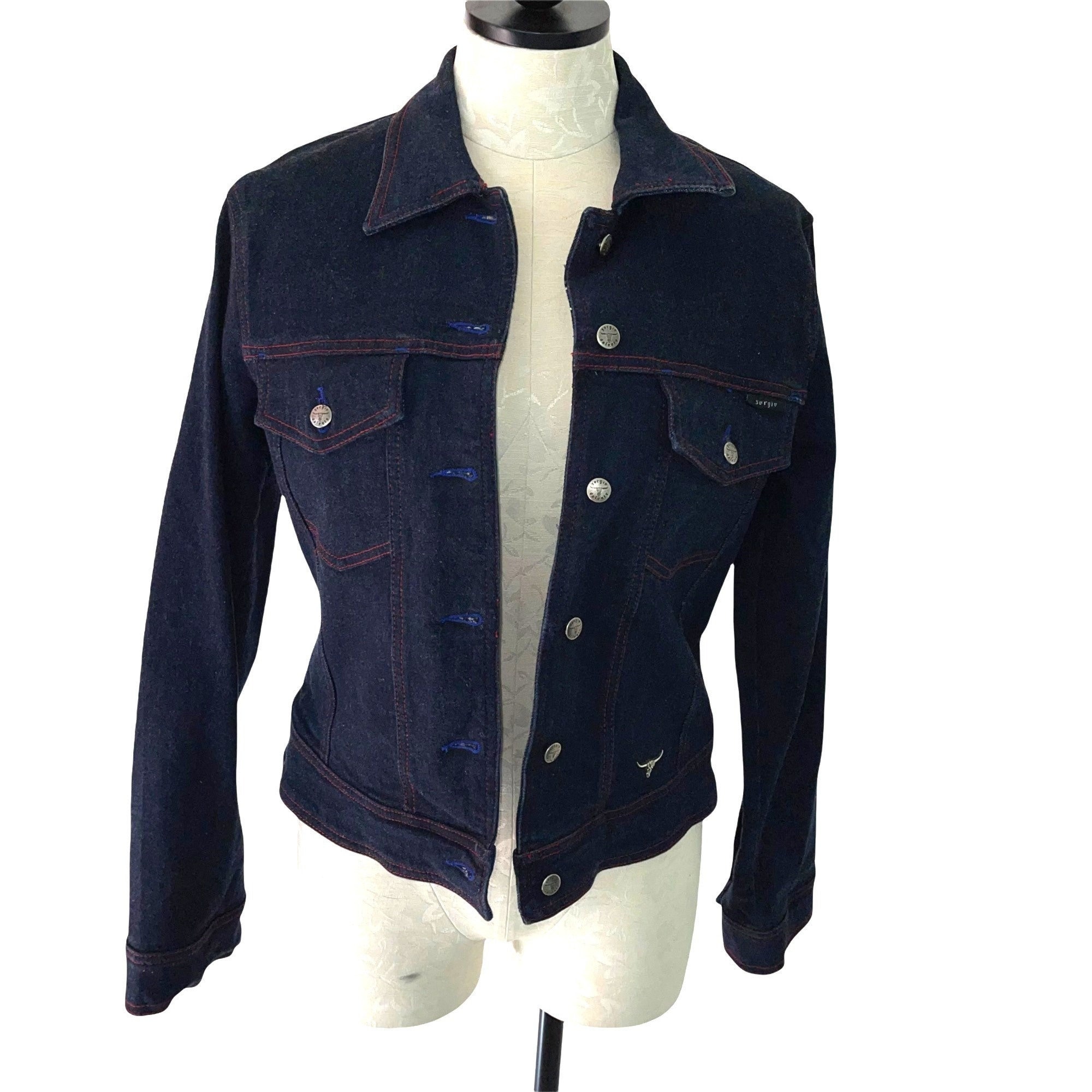 Sergio Valente Denim Jacket Womens Size XL Vintage Red Stitch