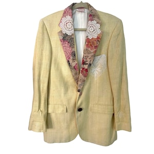 Gaye Bryant Womens Blazer Yellow Size Medium Vintage Oversized Floral Lined