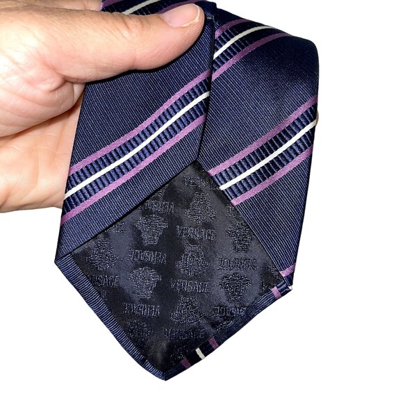 Versace Vintage Mens Necktie One Size Blue Lavend… - image 5