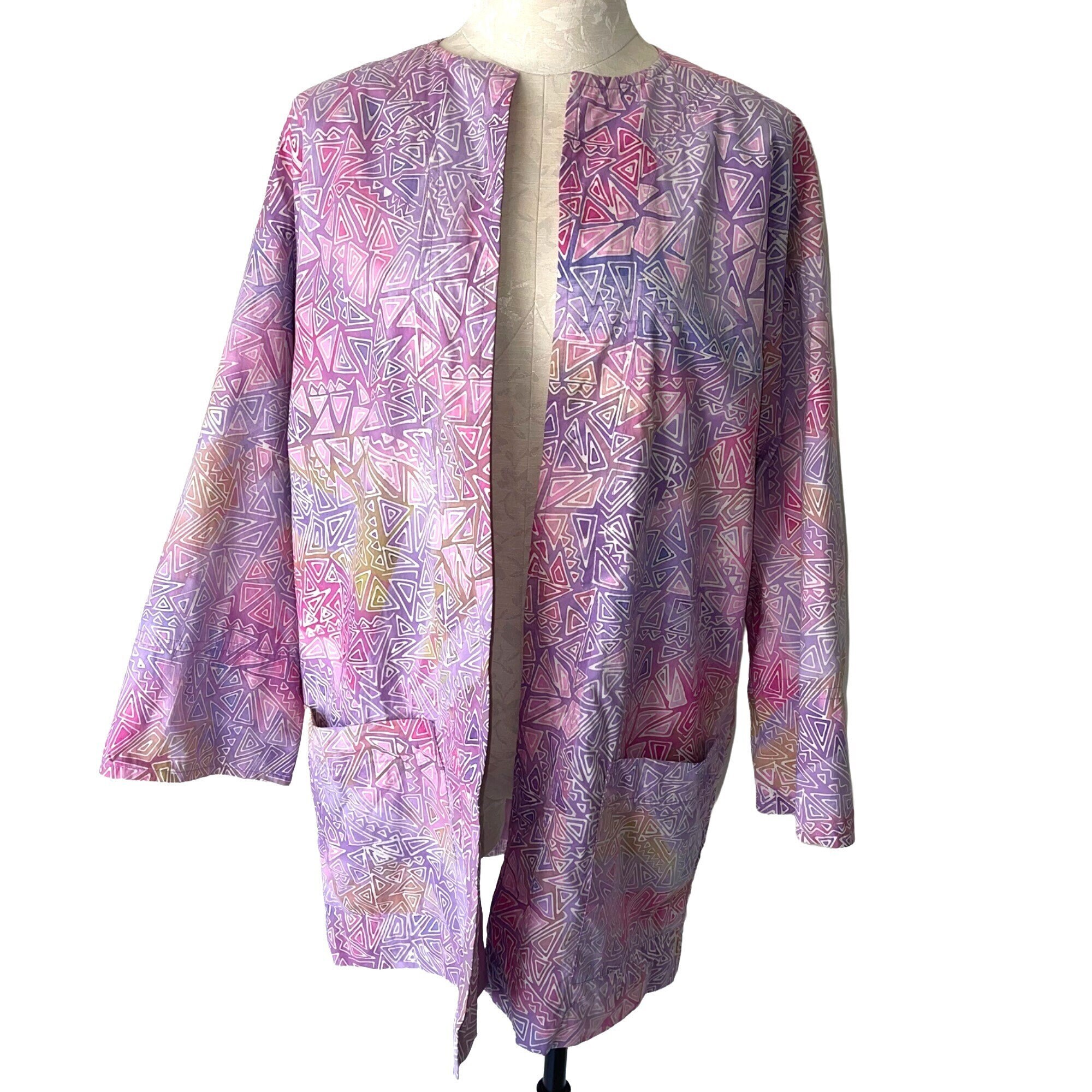 Townsends Laguna Beach Womens Jacket Size Medium Vintage Batik Print Open Lined