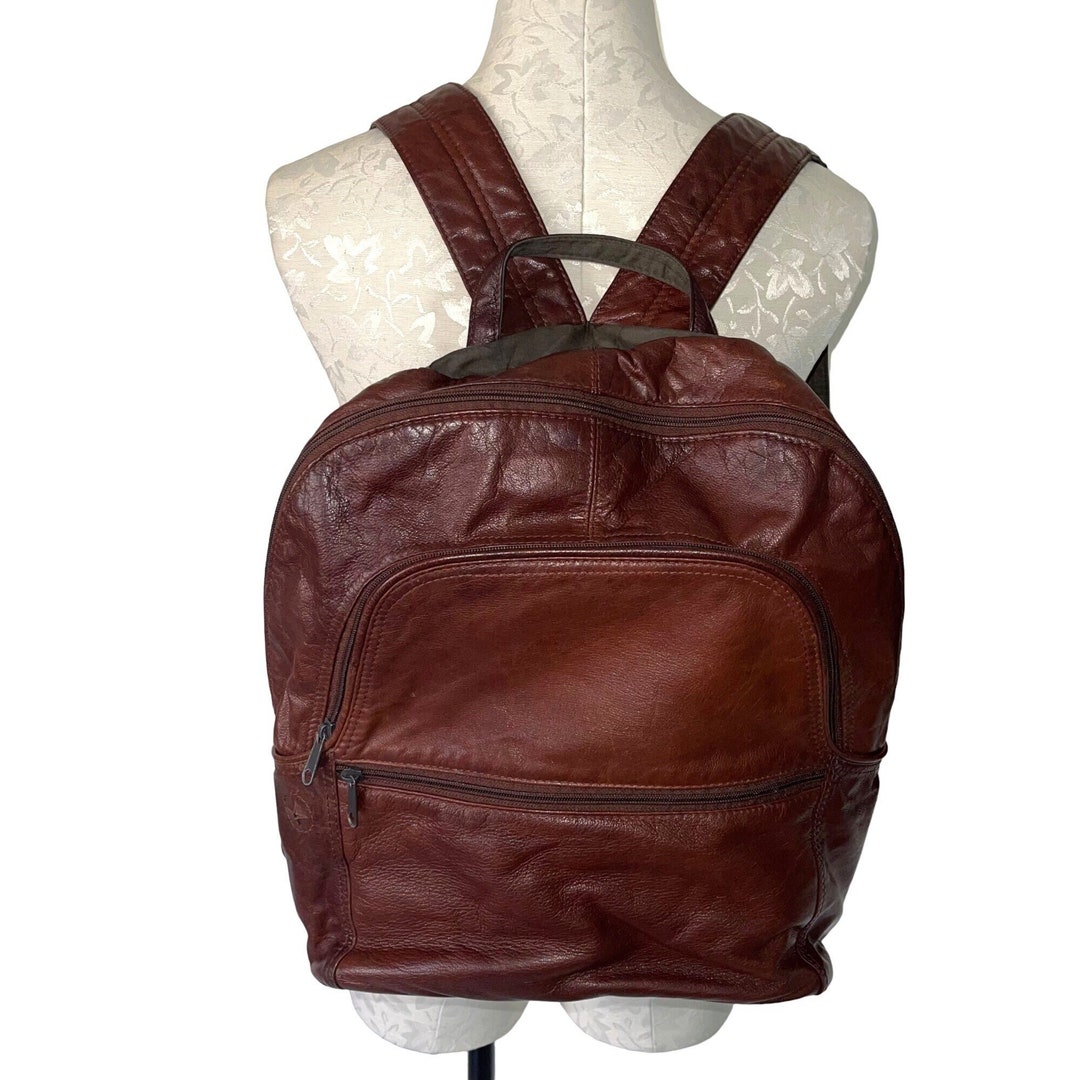 Wilsons Leather Brown Leather Backpack Vintage Fabric Ipod Etsy